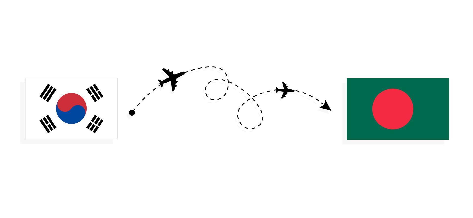 voo e viagem da Coreia do Sul para Bangladesh pelo conceito de viagem de avião de passageiros vetor