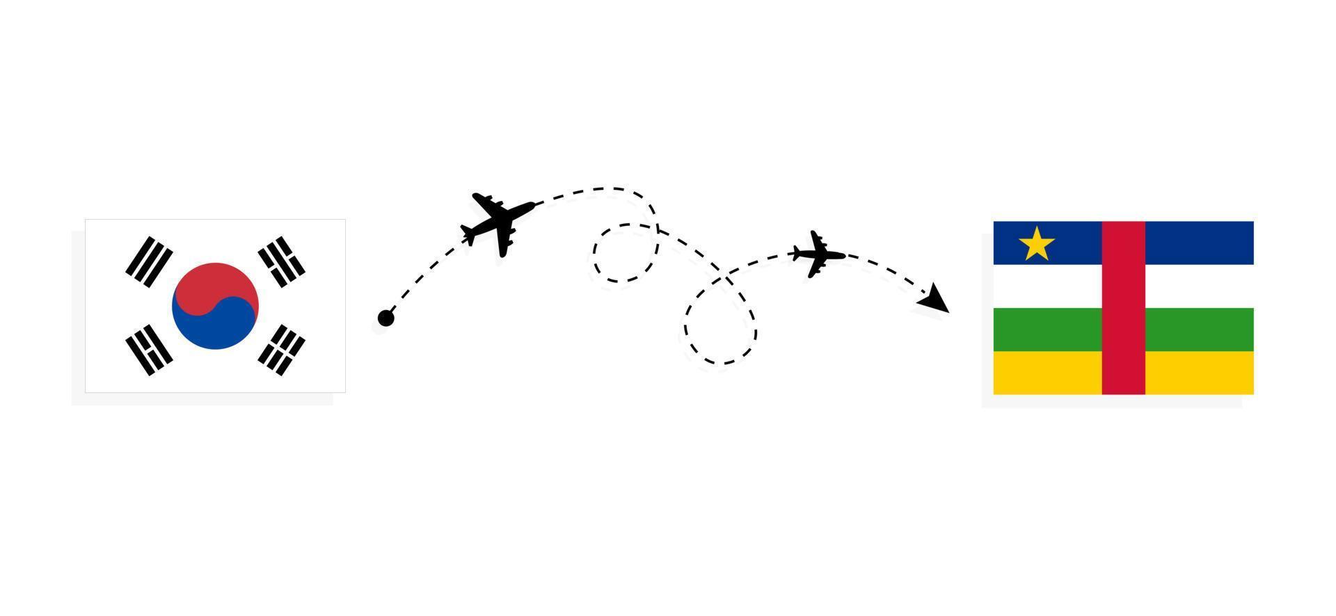 voo e viagem da Coreia do Sul para a República Centro-Africana pelo conceito de viagem de avião de passageiros vetor