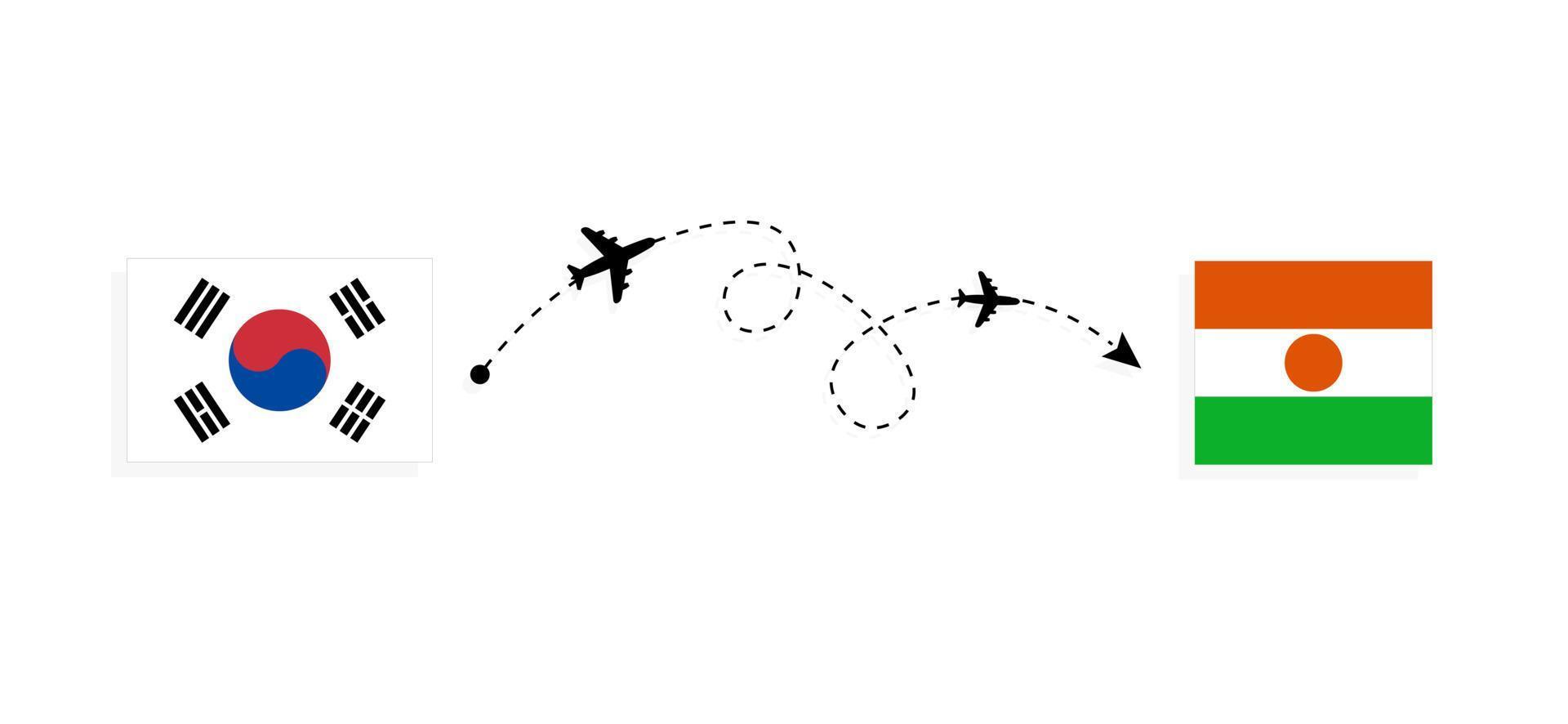 voo e viagem da Coreia do Sul ao Níger pelo conceito de viagem de avião de passageiros vetor