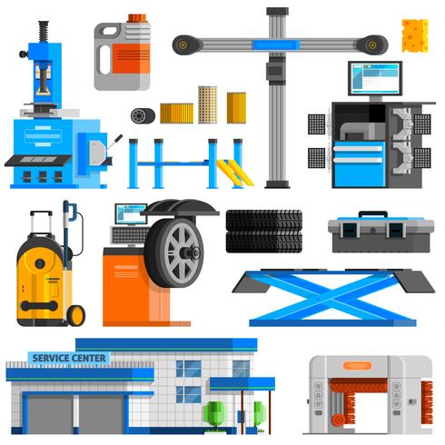 Conjunto de ícones decorativos plana de auto serviço vetor