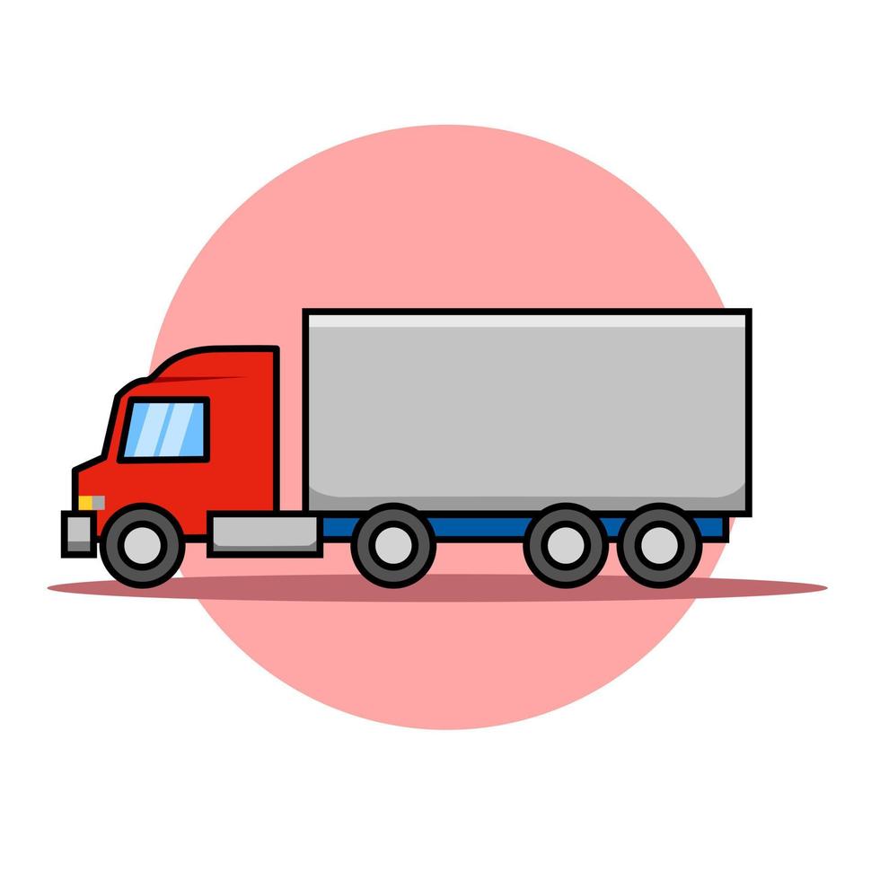 projeto da ilustração dos desenhos animados do caminhão de carga do lado da cor vermelha. vetor