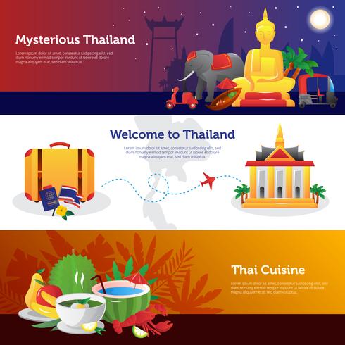 Conjunto de Banners horizontais de viagens Tailândia vetor
