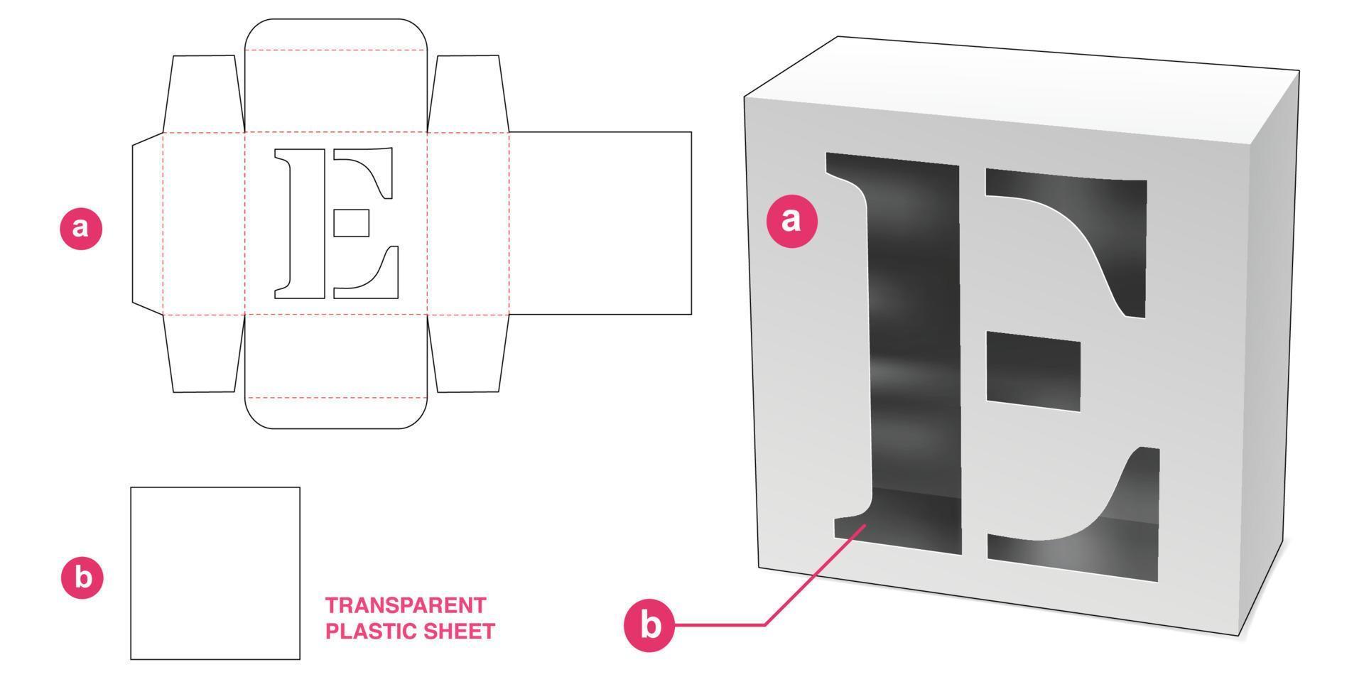 caixa com janela estêncil e alfabeto molde recortado vetor