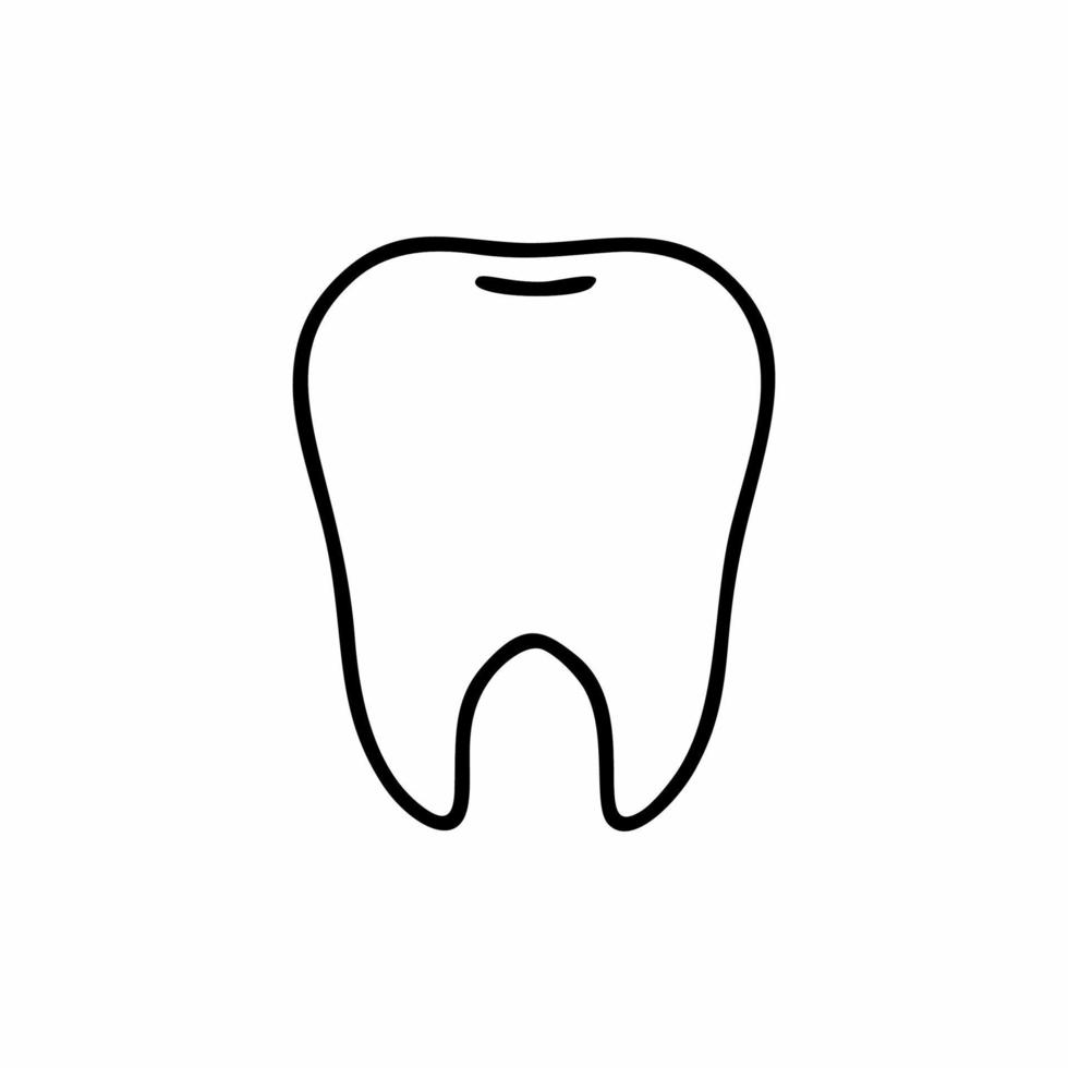 desenho de um dente em um fundo branco. um dente desenhado com uma linha preta à mão. ilustração vetorial no estilo doodle. logotipo da clínica odontológica. vetor