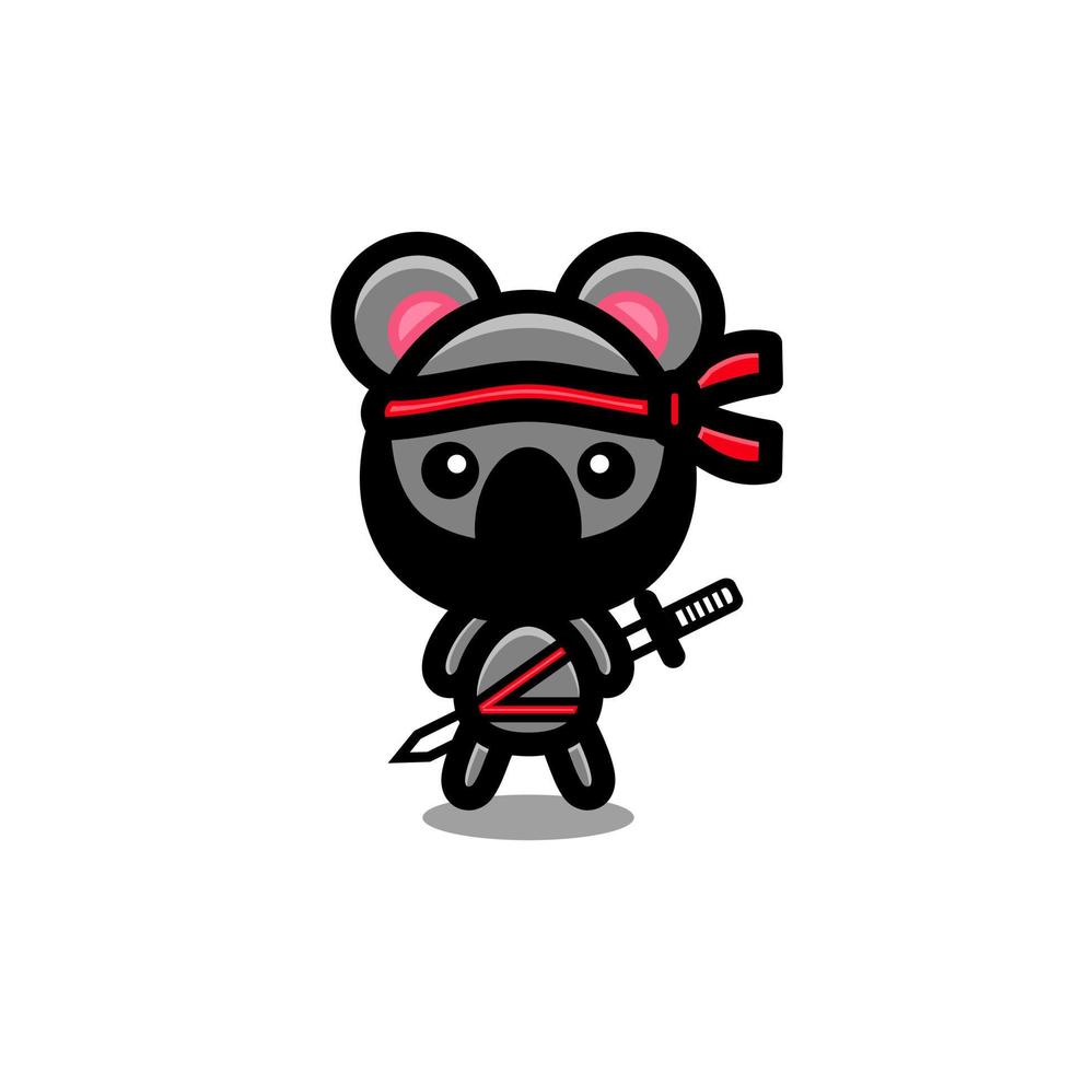 Coala de desenho de mascote simples com atributo de samurai ninja, design de logotipo vetorial editável vetor