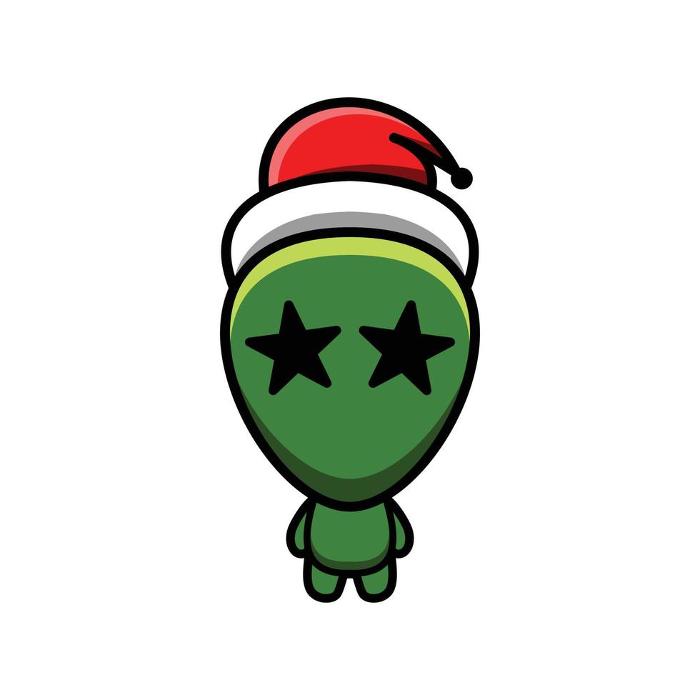 alienígena usa chapéus de natal em fundo branco, modelo de design de logotipo de vetor para camiseta, adesivo etc, como você pode editar o quanto quiser