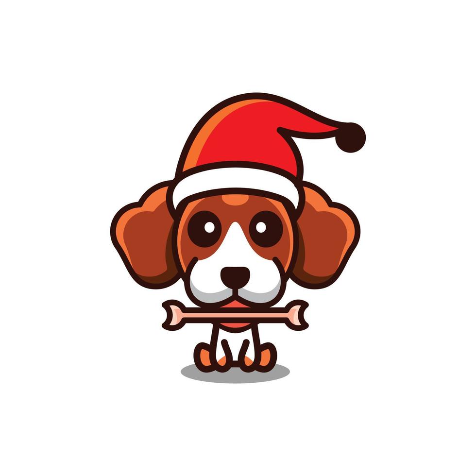 cachorro simples com chapéu de Natal em fundo branco, modelo de design de logotipo de vetor