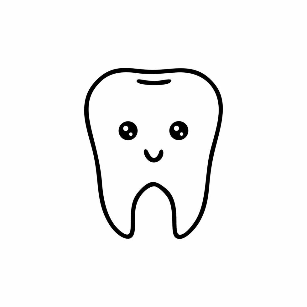 dente engraçado com uma cara bonita. ilustração vetorial para crianças sobre o tema da odontologia. saúde e higiene da cavidade oral. um dente desenhado com uma linha preta à mão. vetor