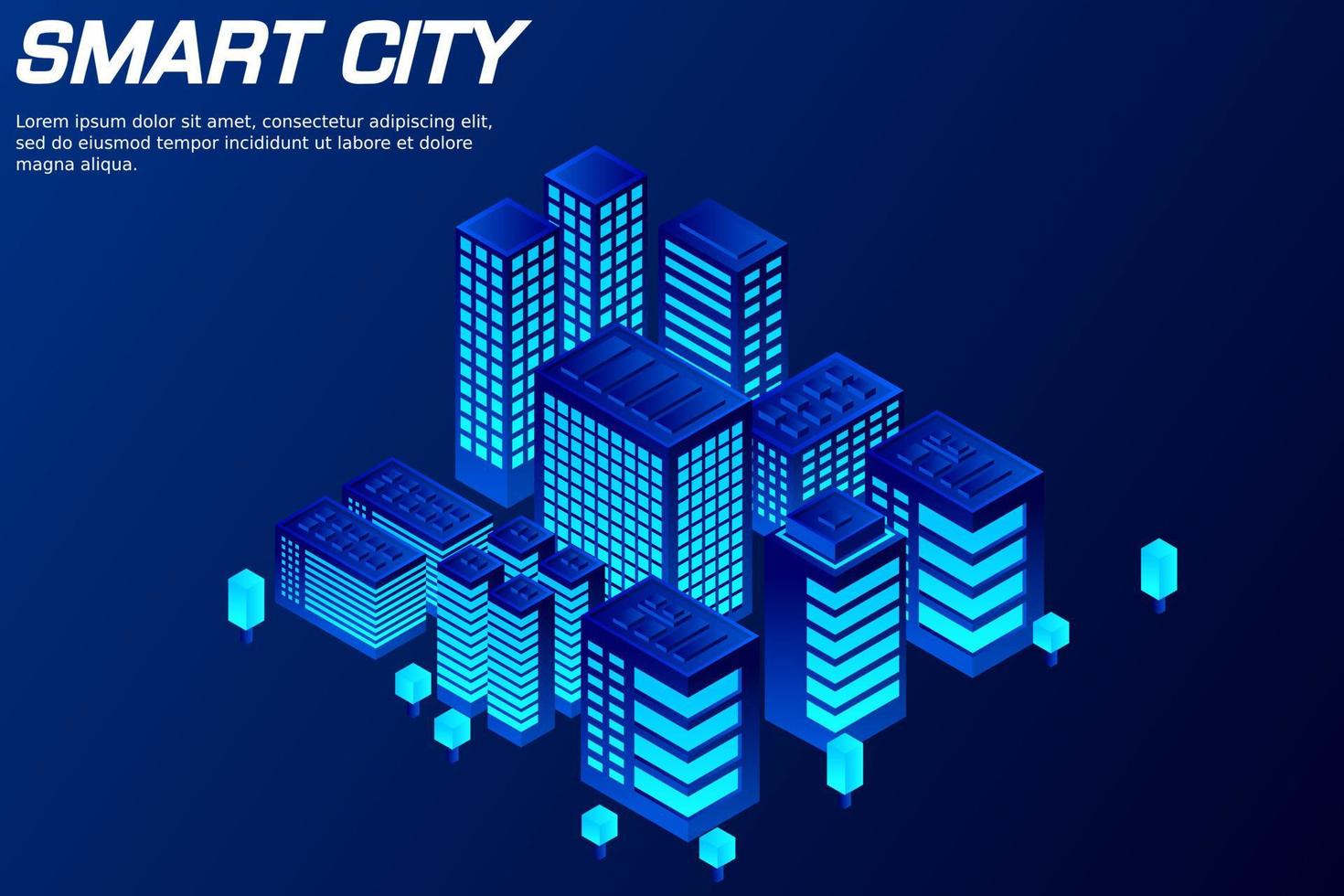 cidade futura isométrica. conceito da indústria imobiliária e de construção vetor