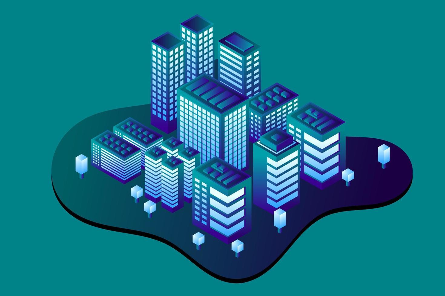 cidade futura isométrica. conceito da indústria imobiliária e de construção vetor