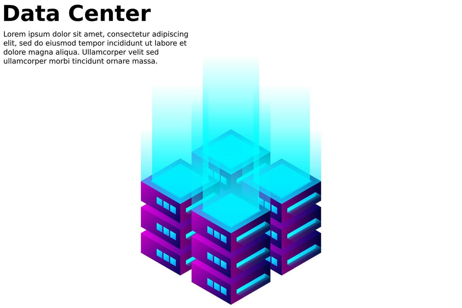 ilustração em vetor isométrica do datacenter. 3d abstrato que hospeda o servidor ou o fundo da sala do data center. layout de cabeçalho de site de infraestrutura de rede ou mainframe