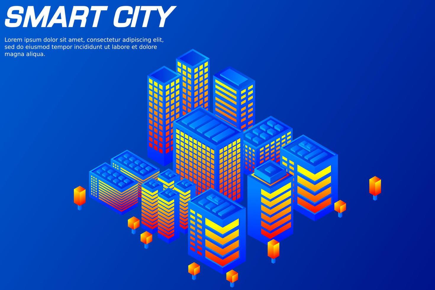 cidade futura isométrica. conceito da indústria imobiliária e de construção vetor