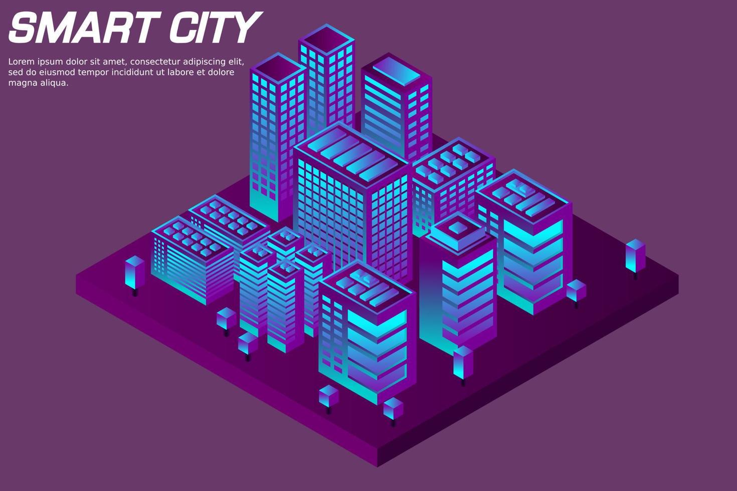 cidade futura isométrica. conceito da indústria imobiliária e de construção vetor