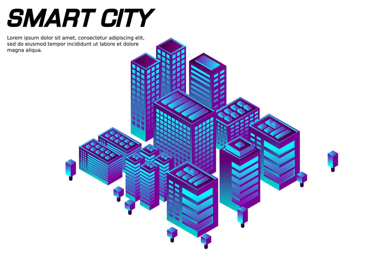 cidade futura isométrica. conceito da indústria imobiliária e de construção vetor