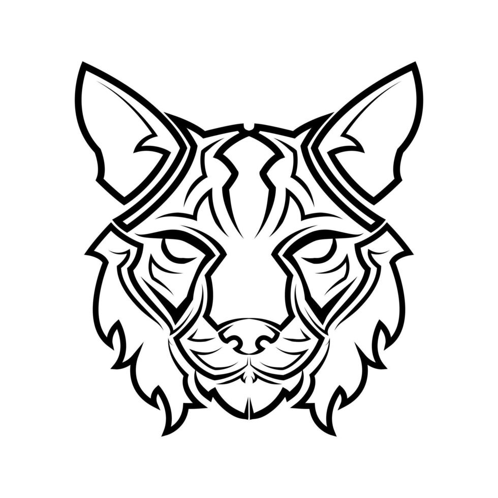 arte de linha em preto e branco da cabeça de gato selvagem. bom uso de símbolo, mascote, ícone, avatar, tatuagem, design de t-shirt, logotipo ou qualquer design. vetor