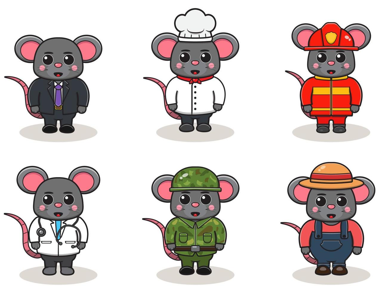 fofo trabalho mouse conjunto de pacote de desenhos animados. vetor