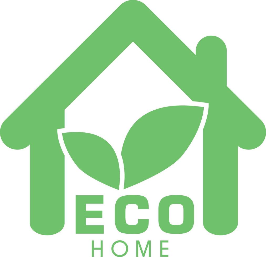 folhas verdes logotipo estilo monograma em casa eco, modelo de design de logotipo de vetor