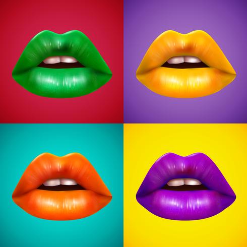 Lábios coloridos brilhantes 4 ícones Poster vetor
