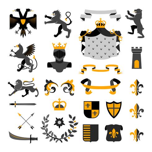 Heráldica Símbolos Emblemas Colecção Preto Amarelo vetor