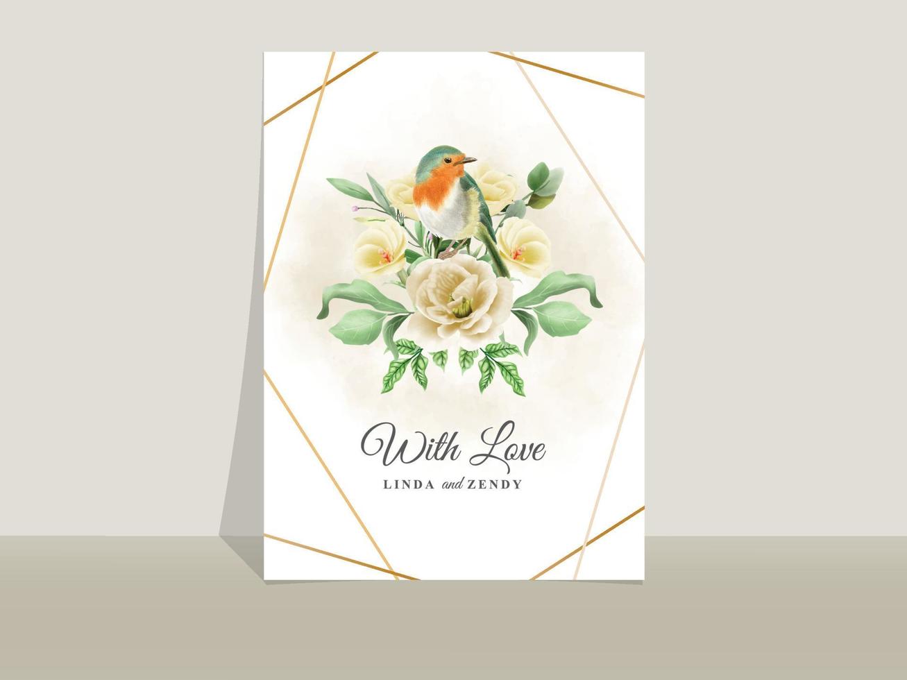 modelo de cartão de convite de casamento tema de flores amarelas vetor