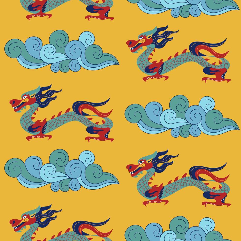 padrão sem emenda em estilo chinês com dragões chineses. ilustração colorida do vetor. padrão tradicional chinês. vetor