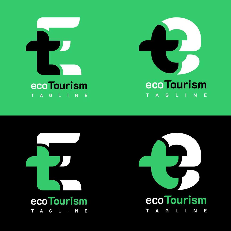 letter et, te, et design de logotipo. na cor branca e verde. vetor de ilustração de logotipo simples, luxuoso e elegante