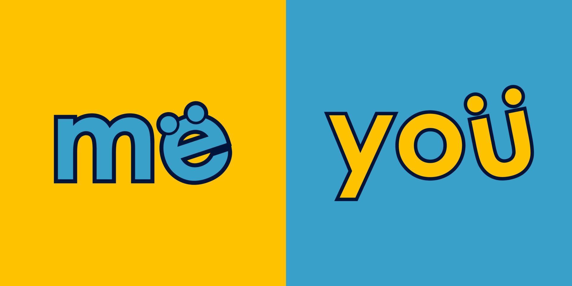 eu vs você. estilo de curso plano tendência logotipo moderno design gráfico com ícone de olho e sorriso. para um teste ou desafio divertido e feliz vetor