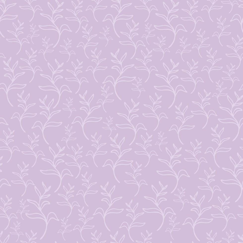 lavanda pastel deixa conjunto de padrões sem emenda. elementos de flor de botânica floral desenhado à mão Lineart. embalagem, embrulho, tecido, design têxtil vetor