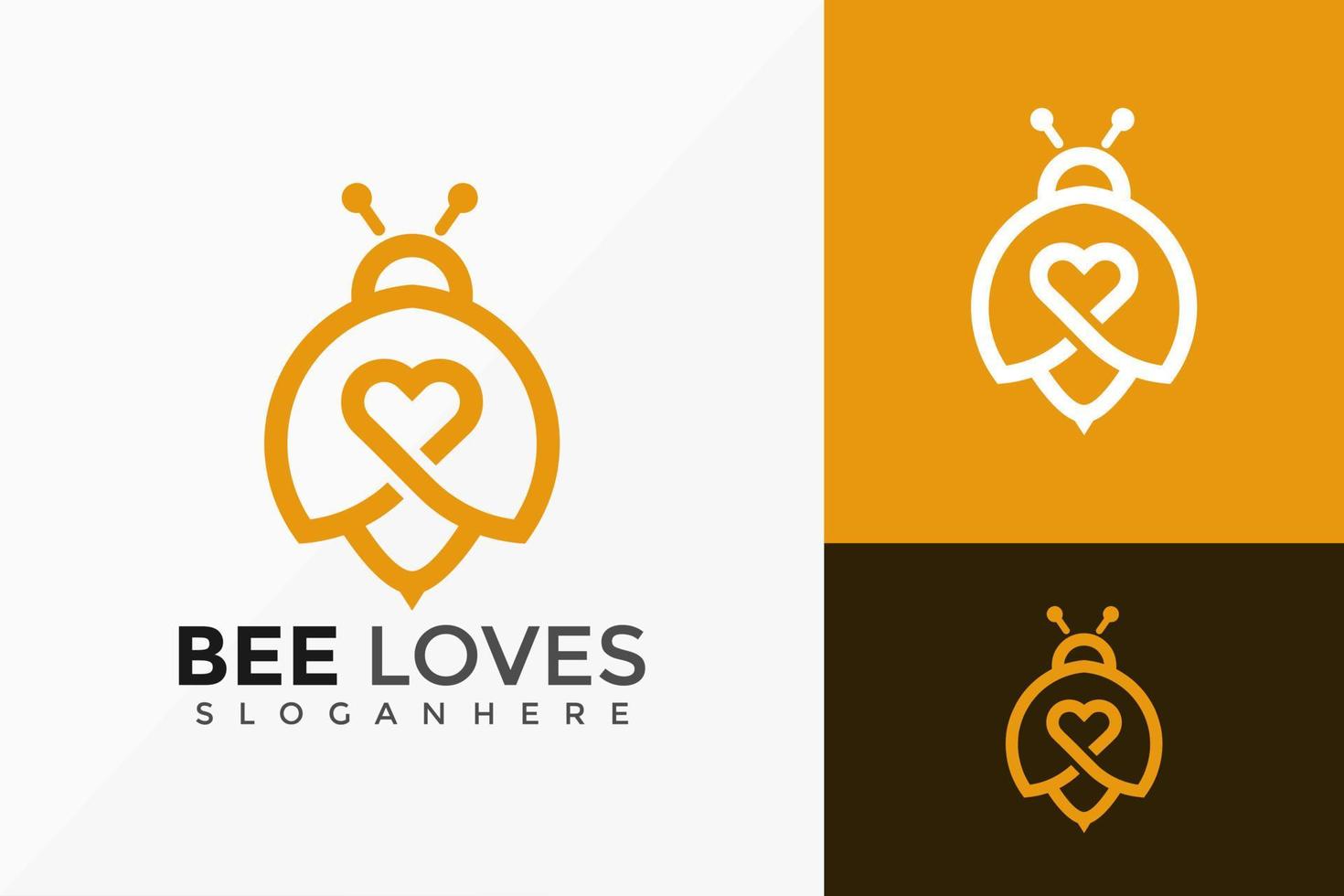 incrível design de logotipo de amor de abelha, logotipos minimalistas modelos de ilustração vetorial vetor