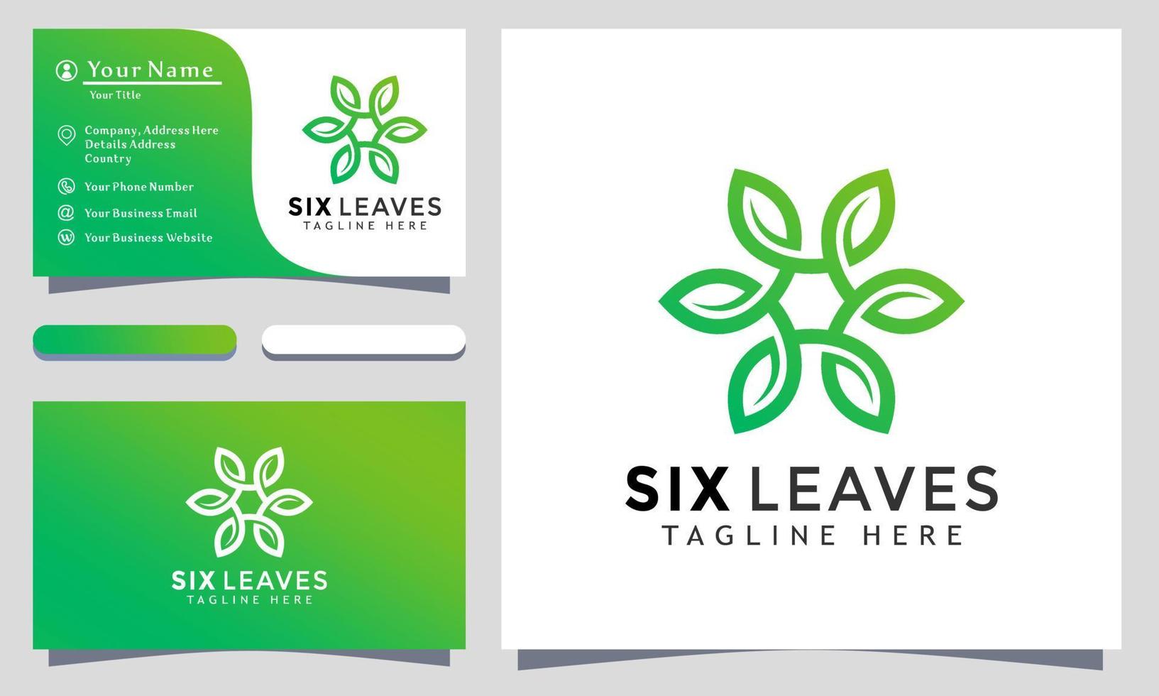 vetor de logotipo de seis folhas verdes, design de logotipo de folhas ecológicas de natureza, logotipo moderno, modelo de ilustração vetorial de designs de logotipo