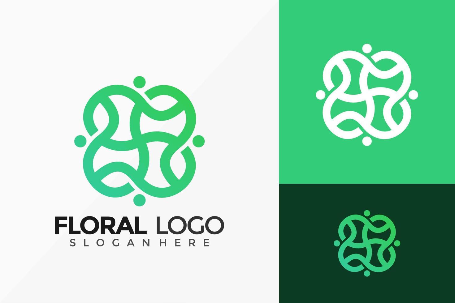 design de logotipo de folhas verdes florais. modelo de ilustração vetorial de designs de logotipos de ideia moderna vetor