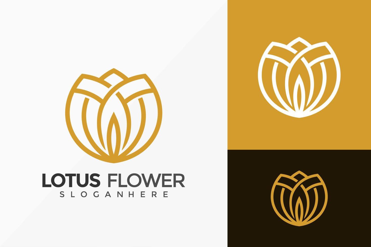 Design de logotipo de flor de lótus dourada, logotipos modernos e minimalistas, modelo de ilustração vetorial vetor