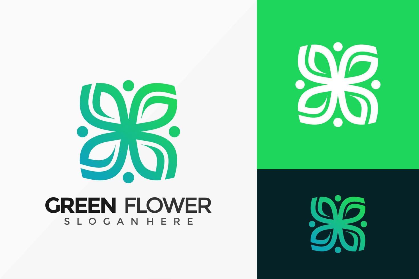 design de logotipo orgânico de flor verde. modelo de ilustração vetorial de designs de logotipos de ideias modernas vetor