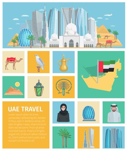 Conjunto de ícones decorativos dos Emirados Árabes Unidos vetor