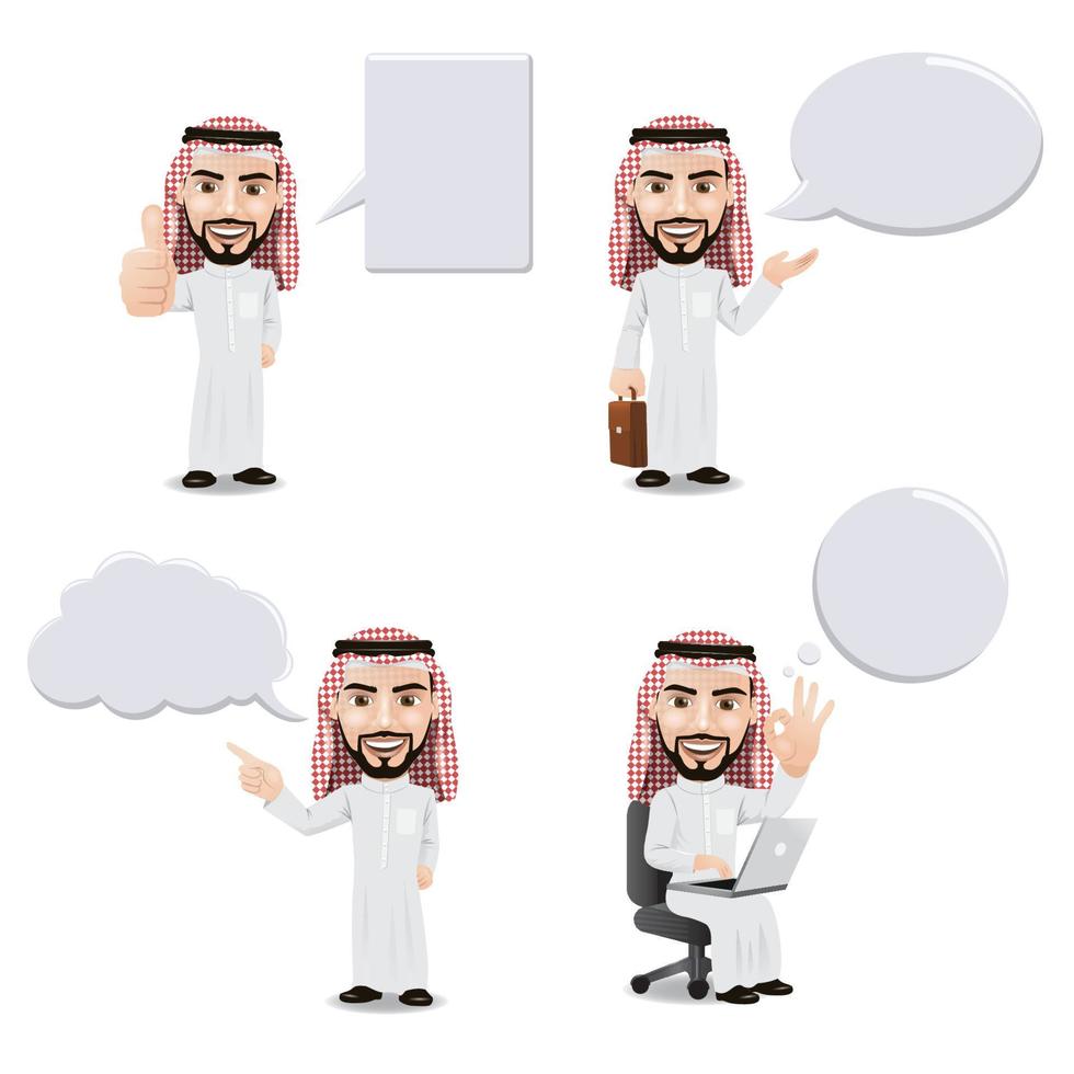empresário árabe com balões de fala vazios vetor