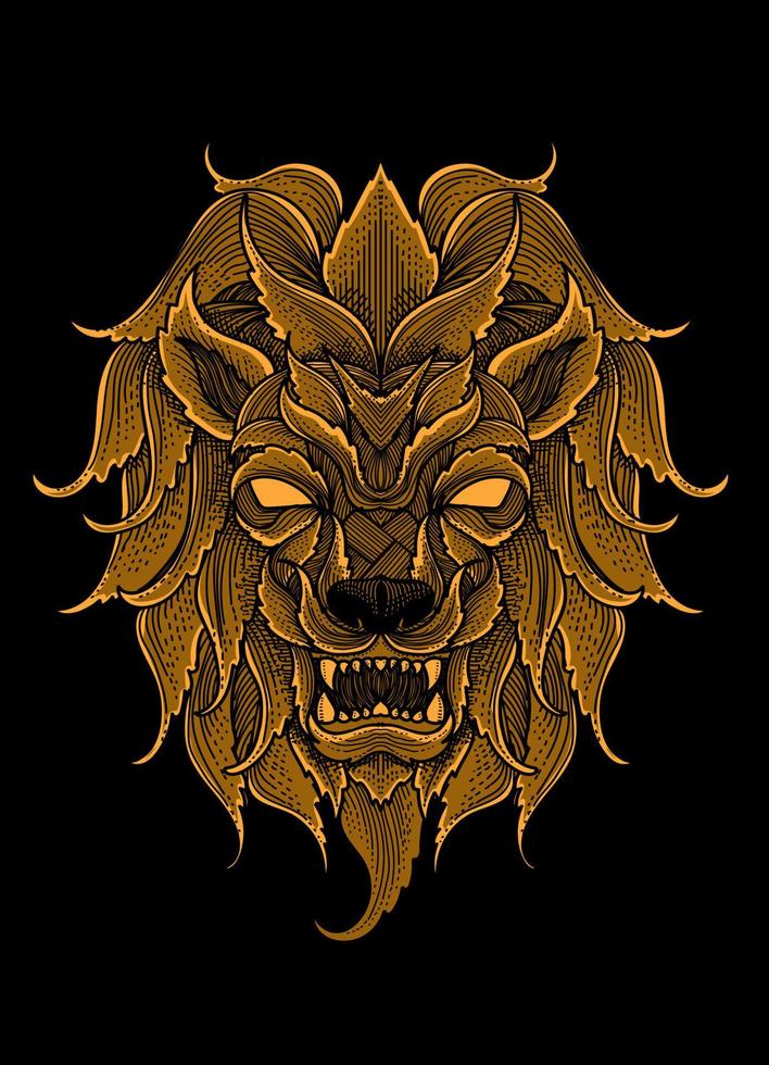 ilustração vetorial cabeça de leão com estilo de ornamento de gravura vetor