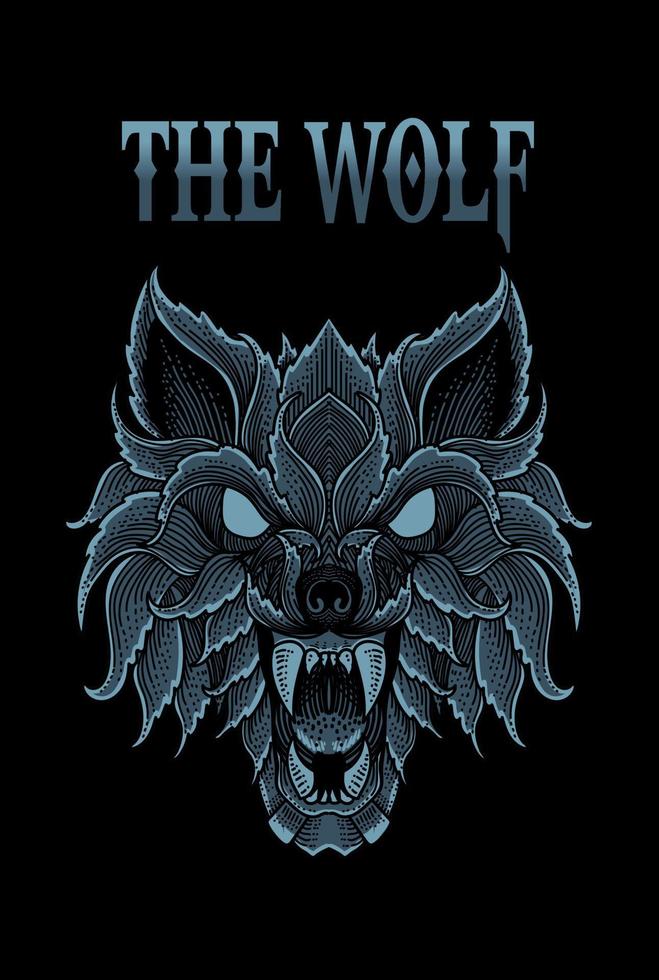 ilustração vetorial cabeça de lobo zangado com gravura estilo ornamento vetor