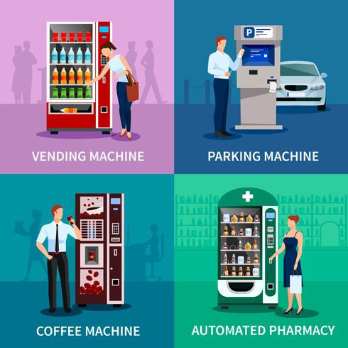 Conjunto de ícones de conceito de máquinas de venda automática vetor