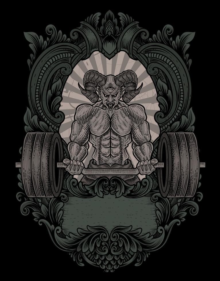 ilustração demon fisiculturista ginásio fitness vetor