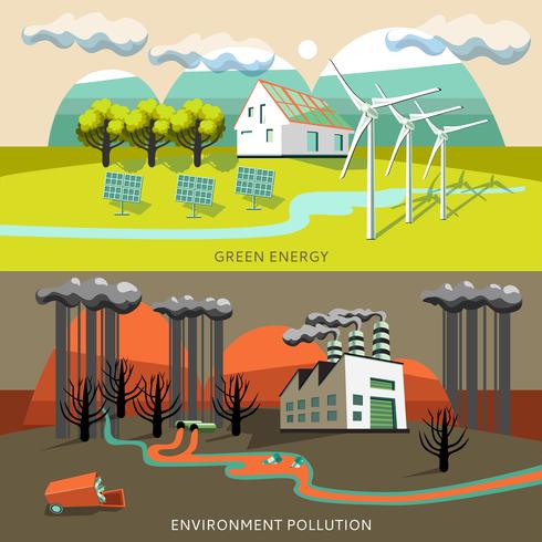 Energia Verde e Banners de Poluição Ambiental vetor
