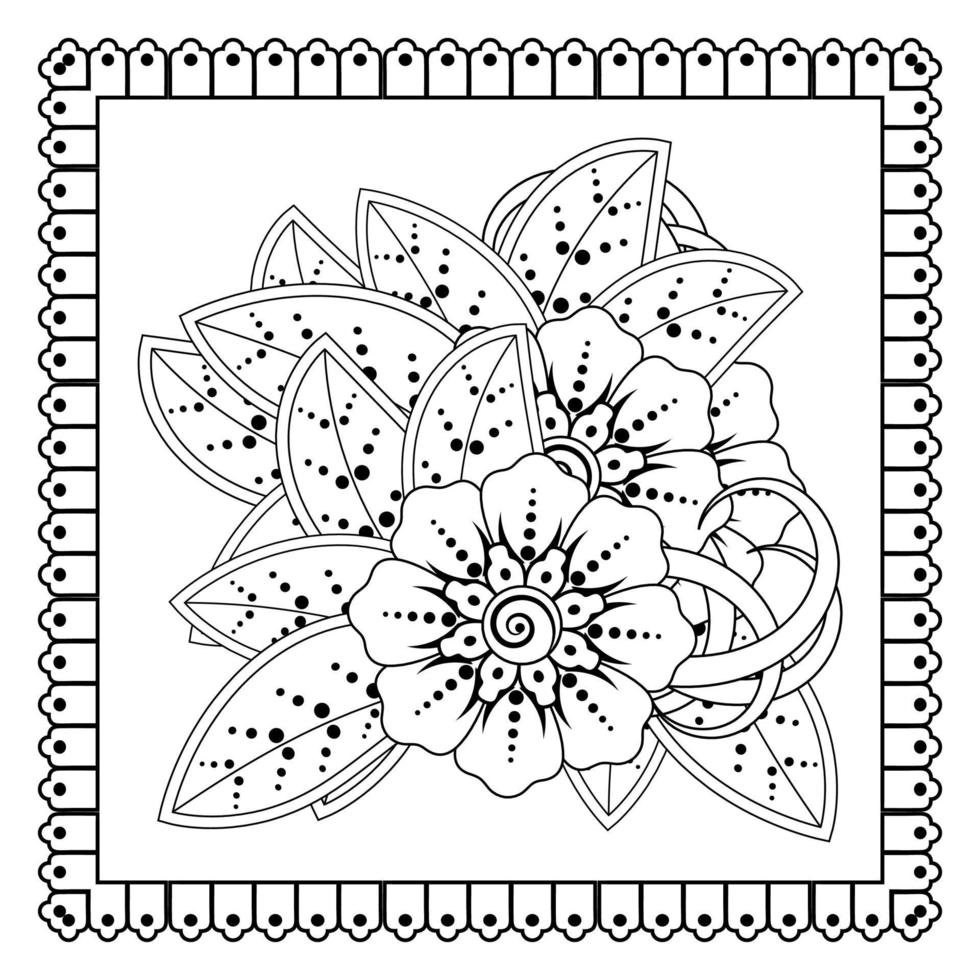 flor mehndi para henna, mehndi, tatuagem, decoração. ornamento decorativo em estilo oriental étnico, ornamento de doodle, desenho de mão de contorno. página do livro para colorir. vetor