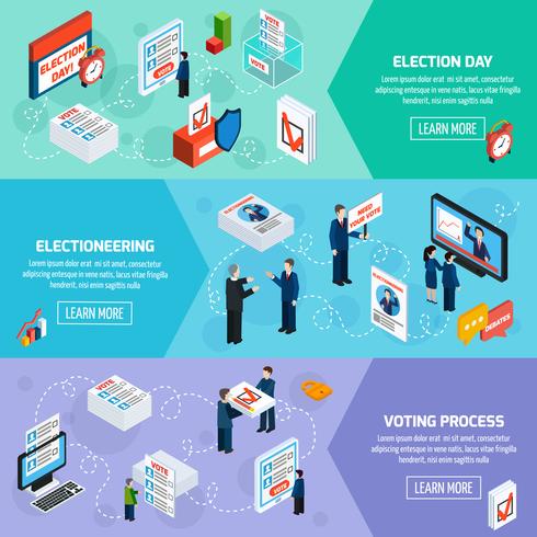 Eleições e bandeiras isométricas de voto vetor