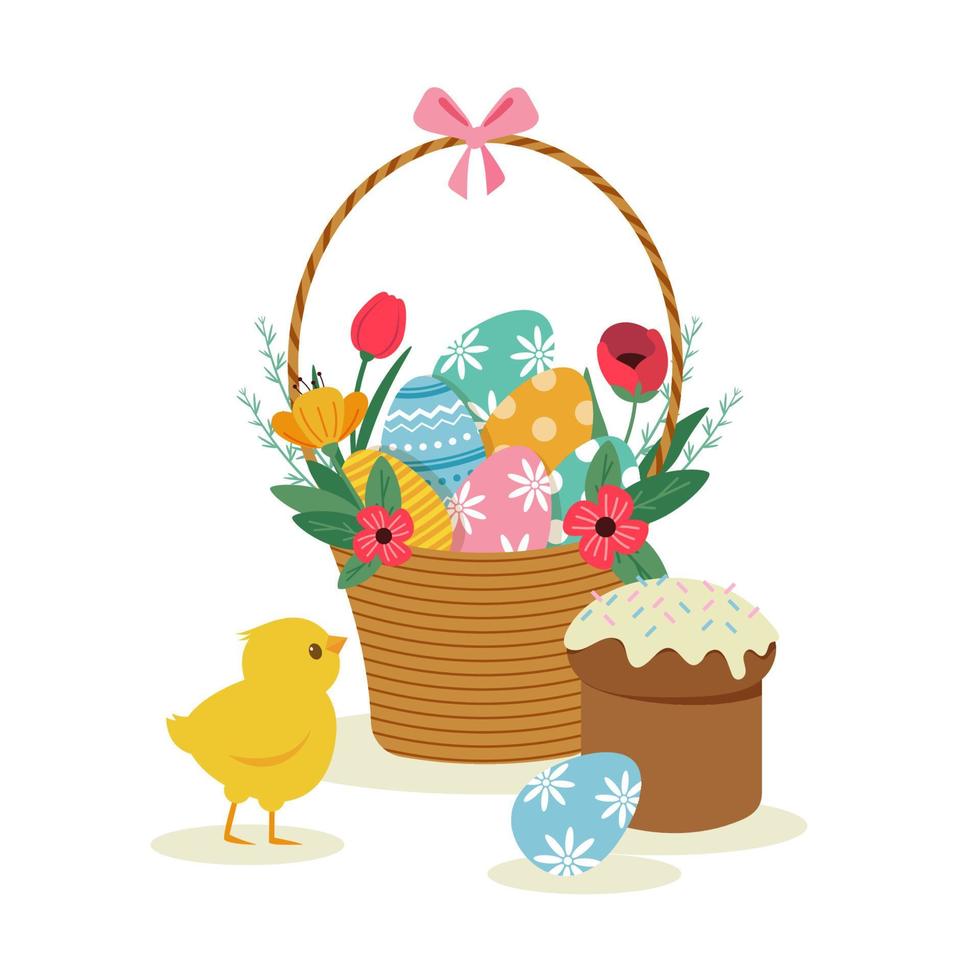 conceito de ilustração de cesta de páscoa com ovos vetor