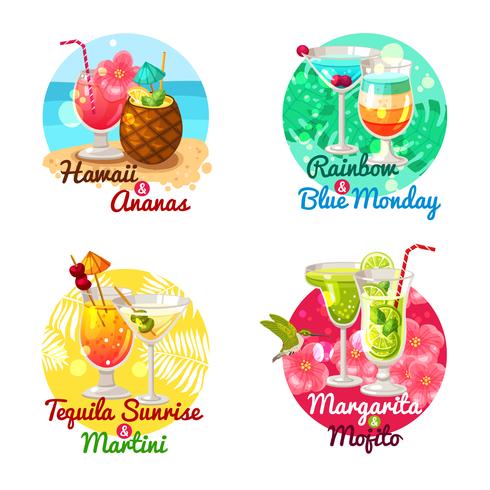 Cocktails tropicais planas vetor