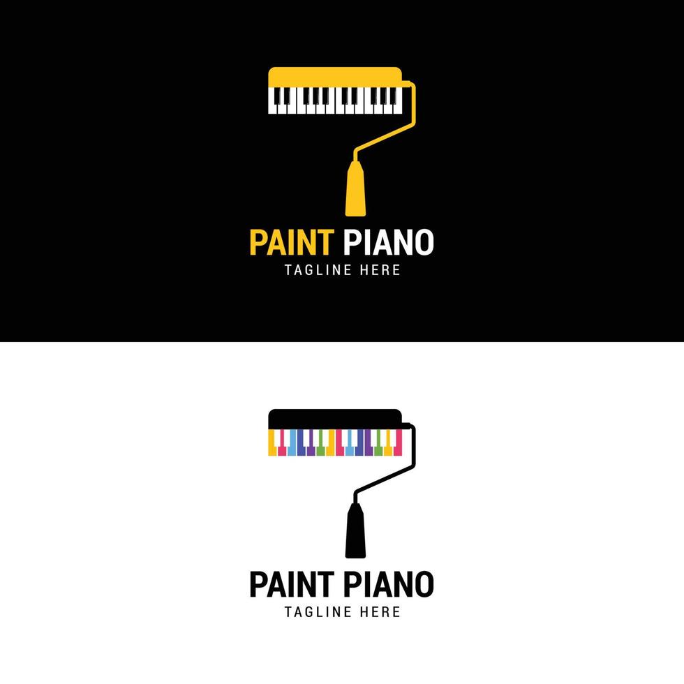 mão rolo pintura escova piano logotipo design estoque vetor. modelo de design de logotipo musical de rolo de pintura de mão artística vetor