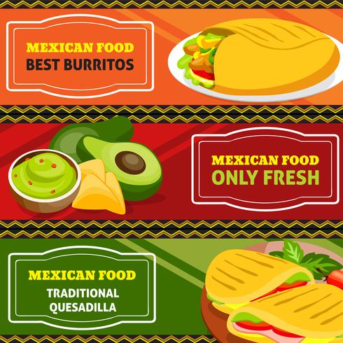 Conjunto de Banners horizontais de comida mexicana vetor