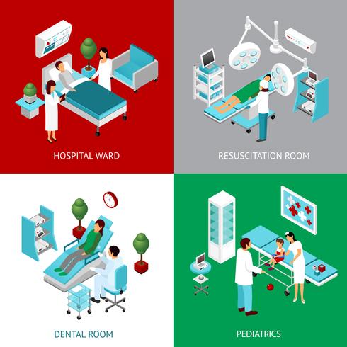 Departamentos do hospital 4 IsometricIcons Square vetor