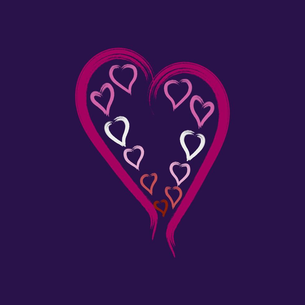 corações rosa definir .lgbt amor celebração .lgbt atributos roxos. bandeira fundo lesbians.grunge style.sexual identidade orgulho conjunto de corações. vetor
