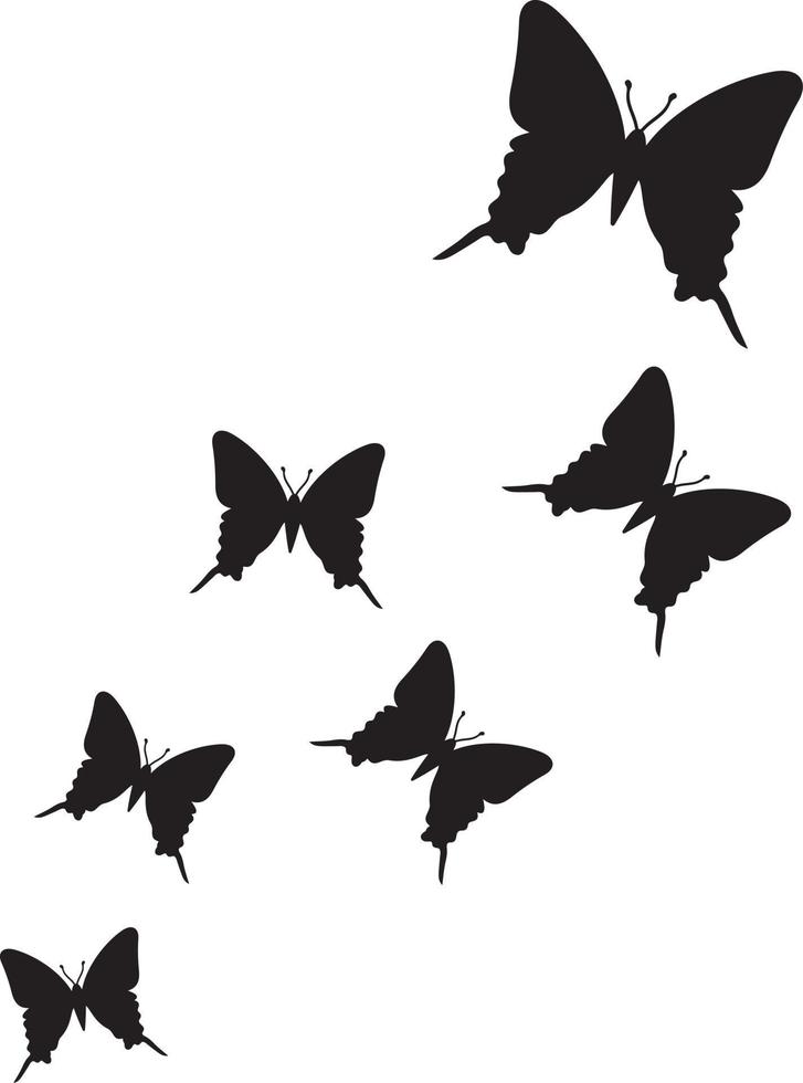 borboletas voando em silhueta vetor