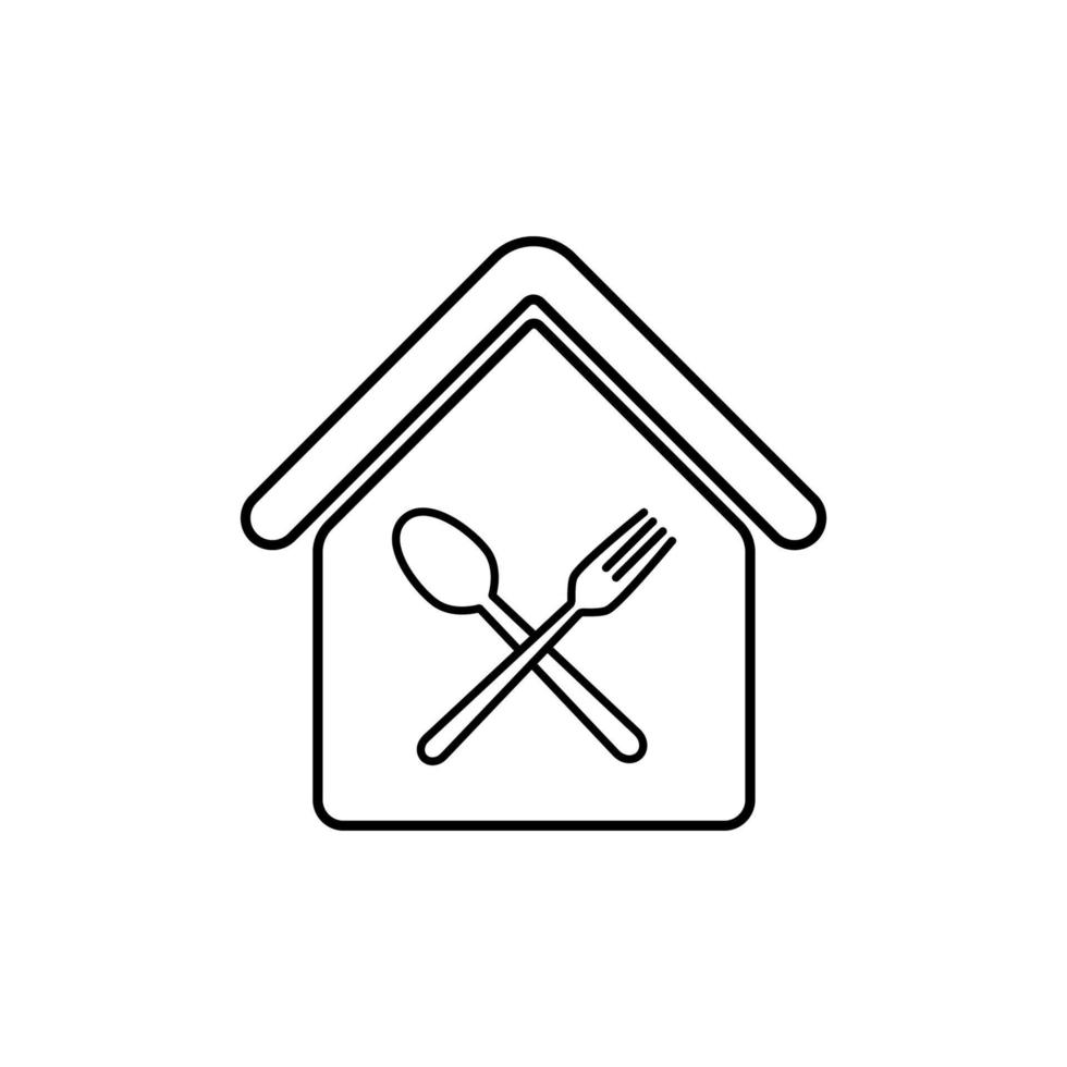 garfo e colher talheres dentro do ícone de contorno da casa vetor